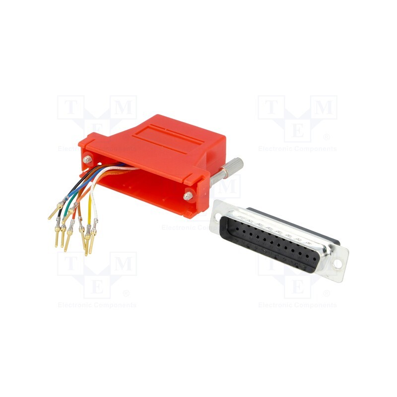 10 pcs : DA25-PMJ8-R-K - Transition: adapter, D-Sub 25pin male,RJ45 socket, red