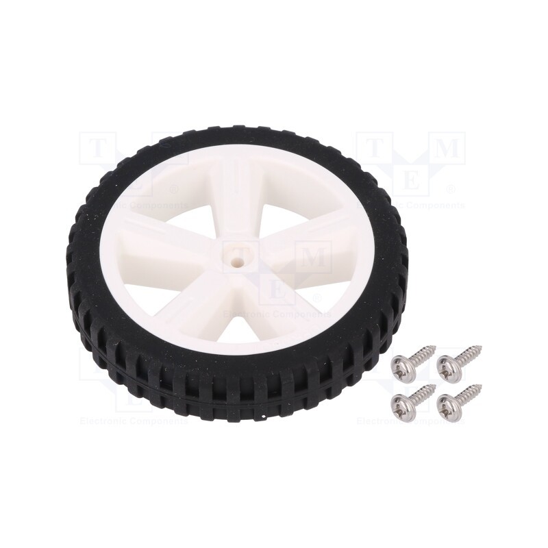 10 pcs : FIT0500 - Wheel, white,black, Shaft: two sides flattened, screw, Ø: 80mm