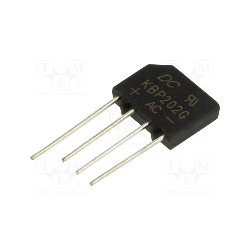20 pcs : KBP202G - Bridge rectifier: single-phase, Urmax: 200V, If: 2A, Ifsm: 60A, flat