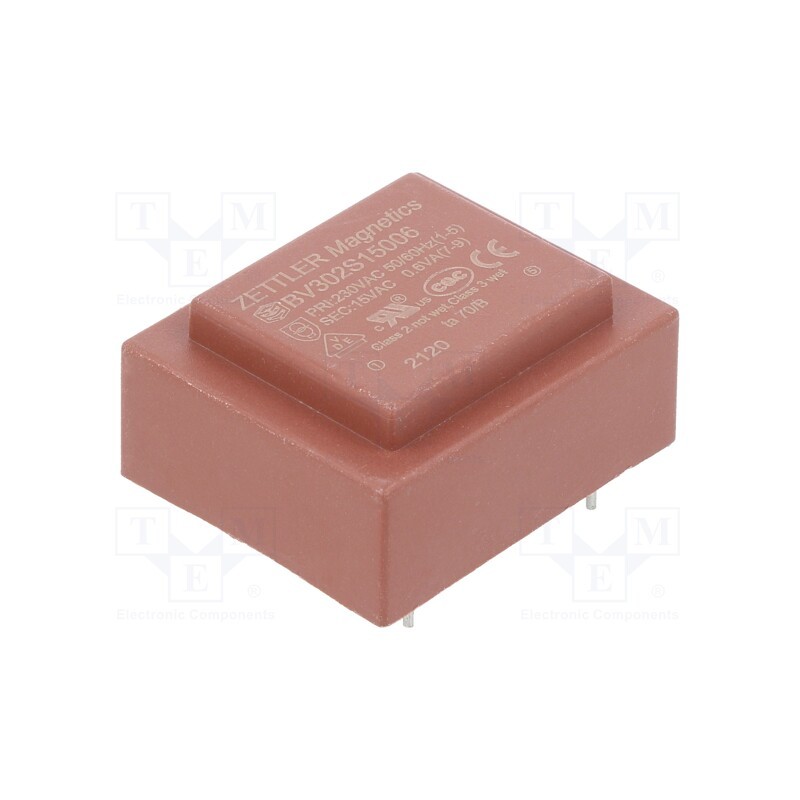 10 pcs : BV302S15006 - Transformer: encapsulated, 0.6VA, 230VAC, 15V, 40mA, PCB