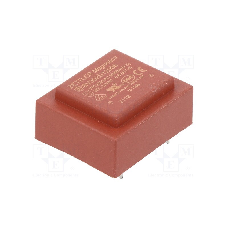 10 pcs : BV302S12006 - Transformer: encapsulated, 0.6VA, 230VAC, 12V, 50mA, PCB