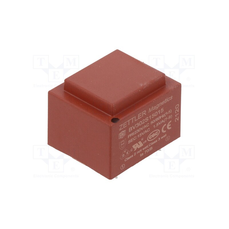 10 pcs : BV302S15015 - Transformer: encapsulated, 1.5VA, 230VAC, 15V, 125mA, PCB