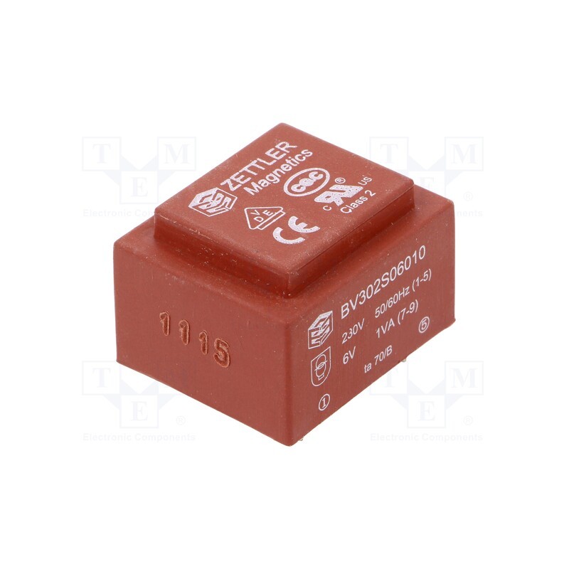 10 pcs : BV302S06010ZU - Transformer: encapsulated, 1VA, 230VAC, 6V, 166mA, PCB