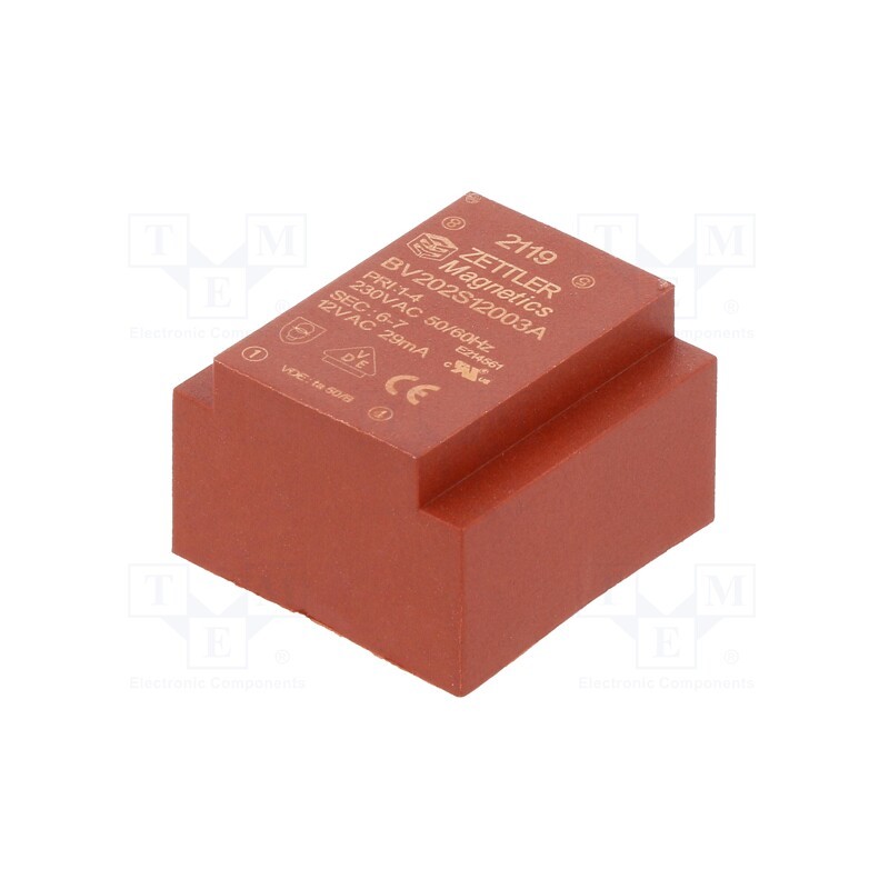 10 pcs : BV202S12003A - Transformer: encapsulated, 0.35VA, 230VAC, 12V, PCB, 24x16x23mm