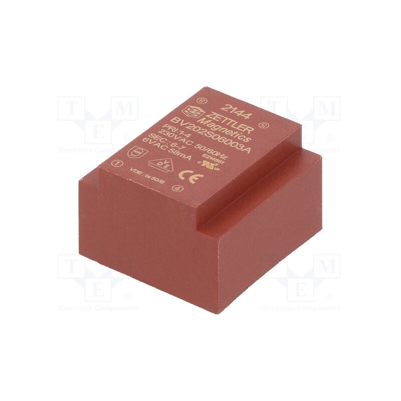 10 pcs : BV202S06003A - Transformer: encapsulated, 0.35VA, 230VAC, 6V, PCB, 24x16x23mm