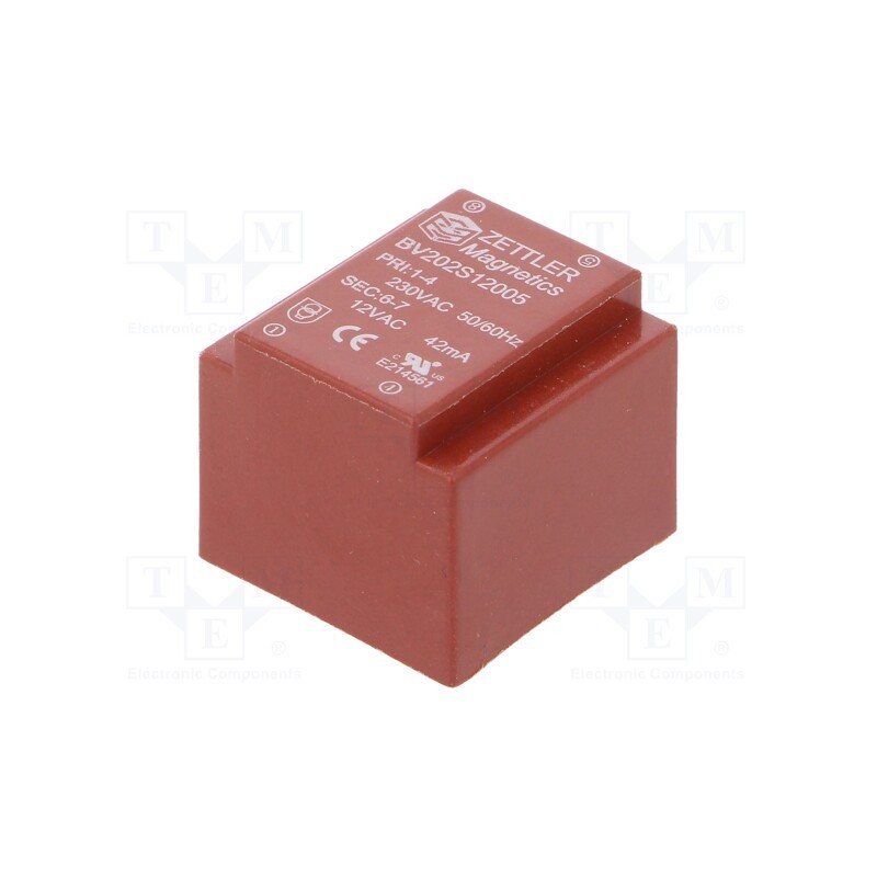 10 pcs : BV202S12005ZU - Transformer: encapsulated, 0.5VA, 230VAC, 12.5V, 41.7mA, PCB