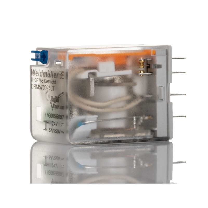 1 pcs - Weidmuller Panel Mount Power Relay, 24V dc Coil, 10mA Switching Current, 4PDT