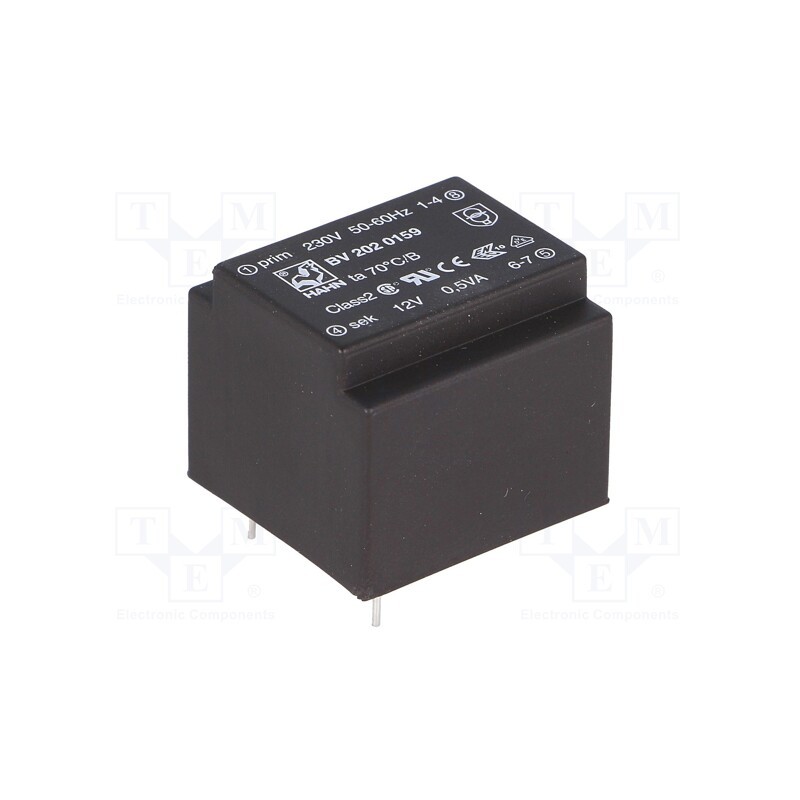 10 pcs : BV 202 0159 - Transformer: encapsulated, 0.5VA, 230VAC, 12V, 42mA, PCB, BV