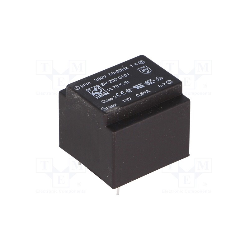10 pcs : BV 202 0161 - Transformer: encapsulated, 0.5VA, 230VAC, 15V, 33mA, PCB, BV
