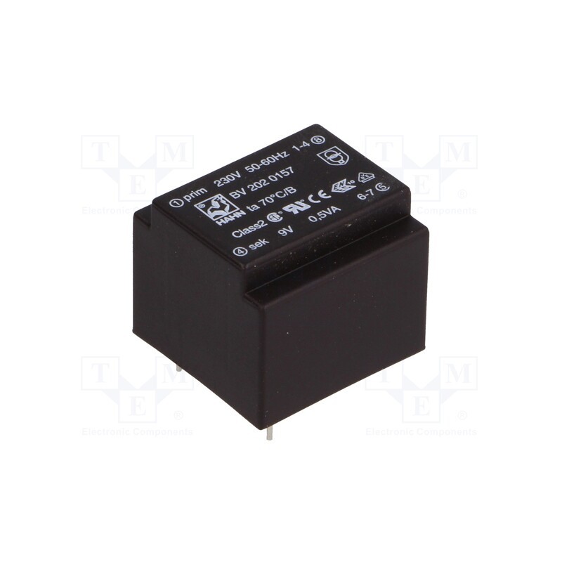 10 pcs : BV 202 0157 - Transformer: encapsulated, 0.5VA, 230VAC, 9V, 55mA, PCB, BV
