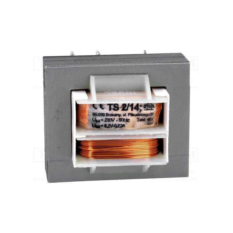 10 pcs : TS 2/14 - Transformer: mains, 2VA, 230VAC, 8.2V, 220mA, Leads: for PCB, IP00