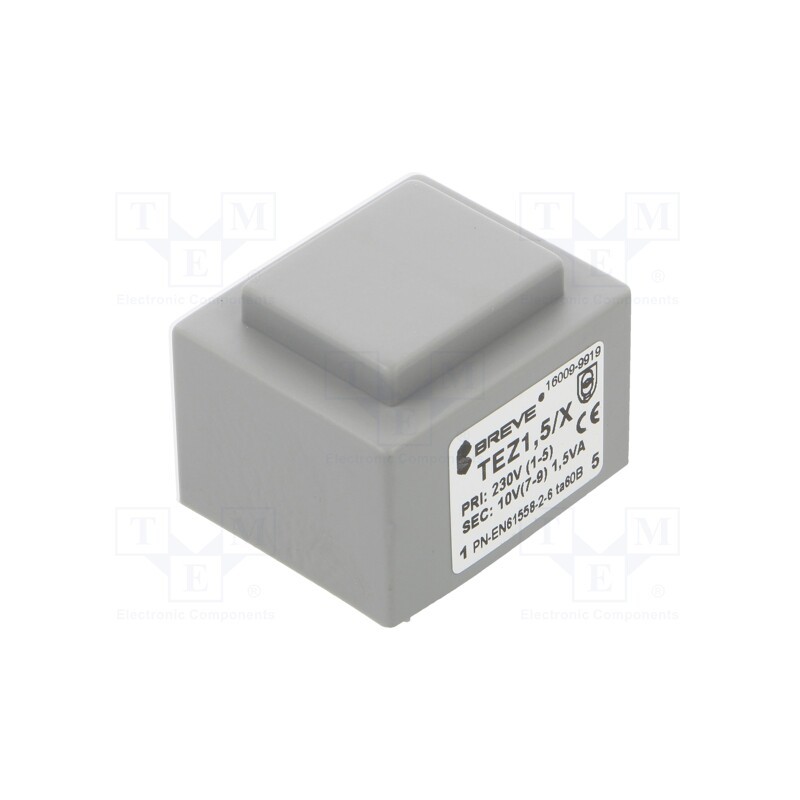 10 pcs : TEZ1.5/X230/10V - Transformer: encapsulated, 1.5VA, 230VAC, 10V, 150mA, PCB, IP00