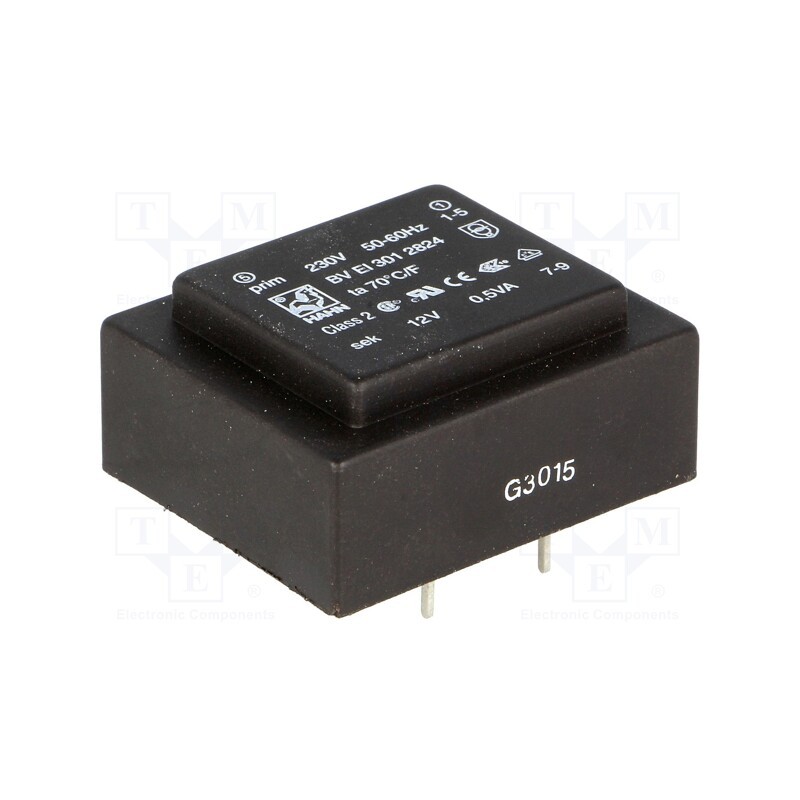 10 pcs : BV EI 301 2824 - Transformer: encapsulated, 0.5VA, 230VAC, 12V, 42mA, PCB, BVEI