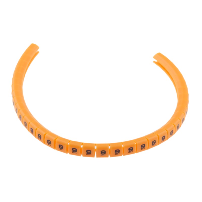 1 Reel of 100 - RS PRO Snap On Cable Markers, Black on Orange, Pre-printed '9', 3 - 3.4mm Cable