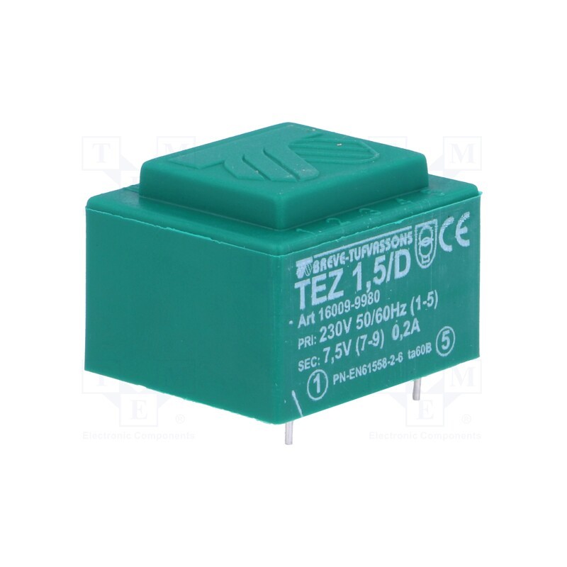10 pcs : TEZ1.5/D230/7.5V - Transformer: encapsulated, 1.5VA, 230VAC, 7.5V, 200mA, PCB, IP00
