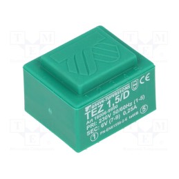 10 pcs : TEZ1.5/D230/6V - Transformer: encapsulated, 1.5VA, 230VAC, 6V, 250mA, PCB, IP00, TEZ