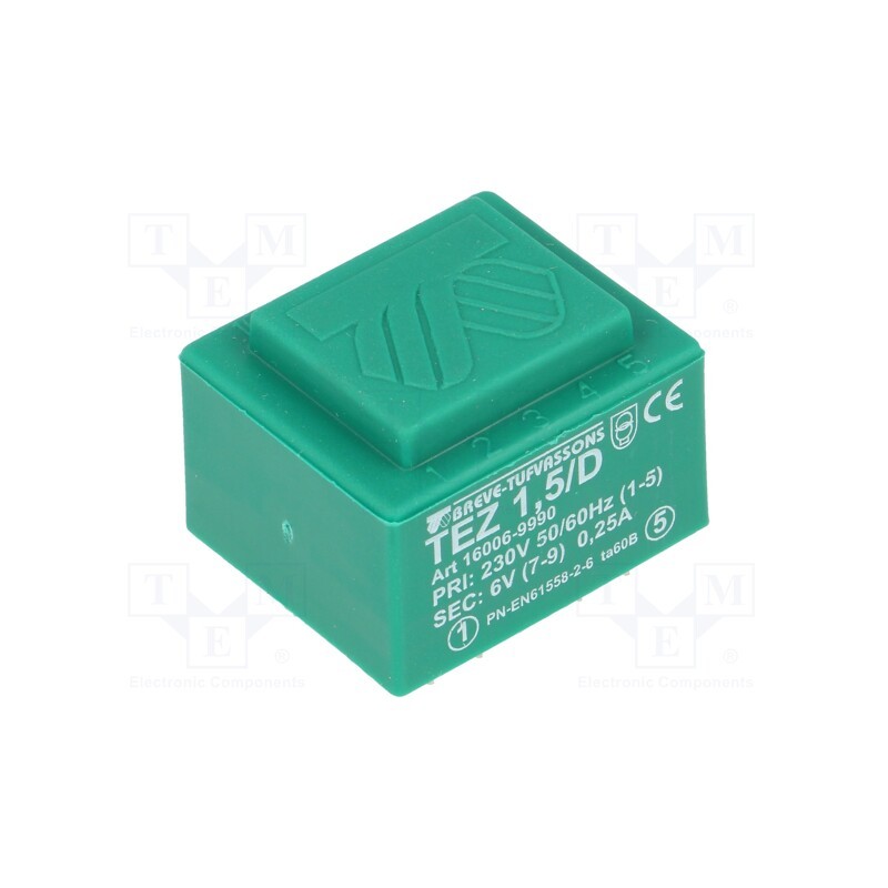 10 pcs : TEZ1.5/D230/6V - Transformer: encapsulated, 1.5VA, 230VAC, 6V, 250mA, PCB, IP00, TEZ