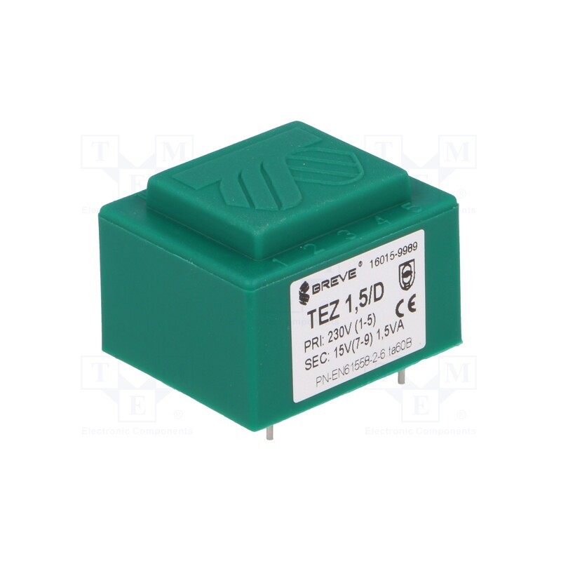 10 pcs : TEZ1.5/D230/15V - Transformer: encapsulated, 1.5VA, 230VAC, 15V, 100mA, PCB, IP00