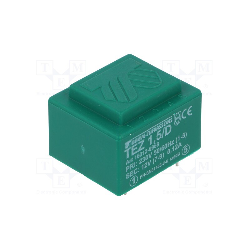10 pcs : TEZ1.5/D230/12V - Transformer: encapsulated, 1.5VA, 230VAC, 12V, 125mA, PCB, IP00