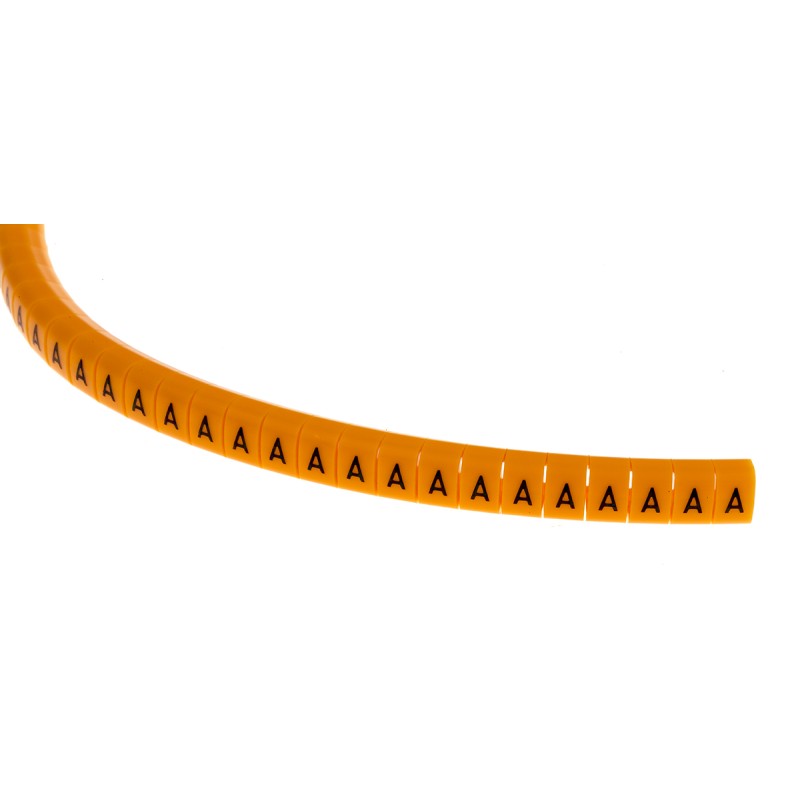 1 Reel of 100 - RS PRO Snap On Cable Markers, Black on Orange, Pre-printed 'A', 4 - 5mm Cable