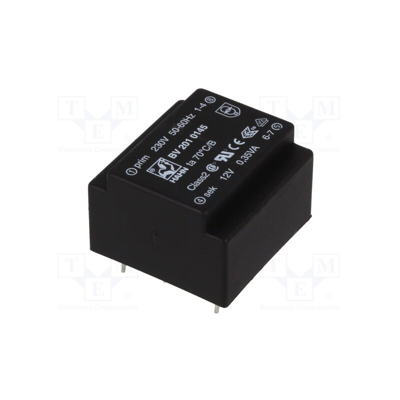 10 pcs : BV 201 0145 - Transformer: encapsulated, 0.35VA, 230VAC, 12V, 29mA, PCB, BV