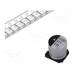 10 pcs : AEH1010471M010R - Capacitor: electrolytic, SMD, 470uF, 10VDC, Ø10x10.5mm, 2000h