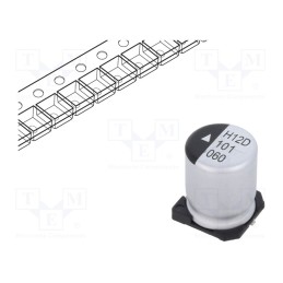 10 pcs : AEH1012101M063R - Capacitor: electrolytic, SMD, 100uF, 63VDC, Ø10x12.5mm, 2000h