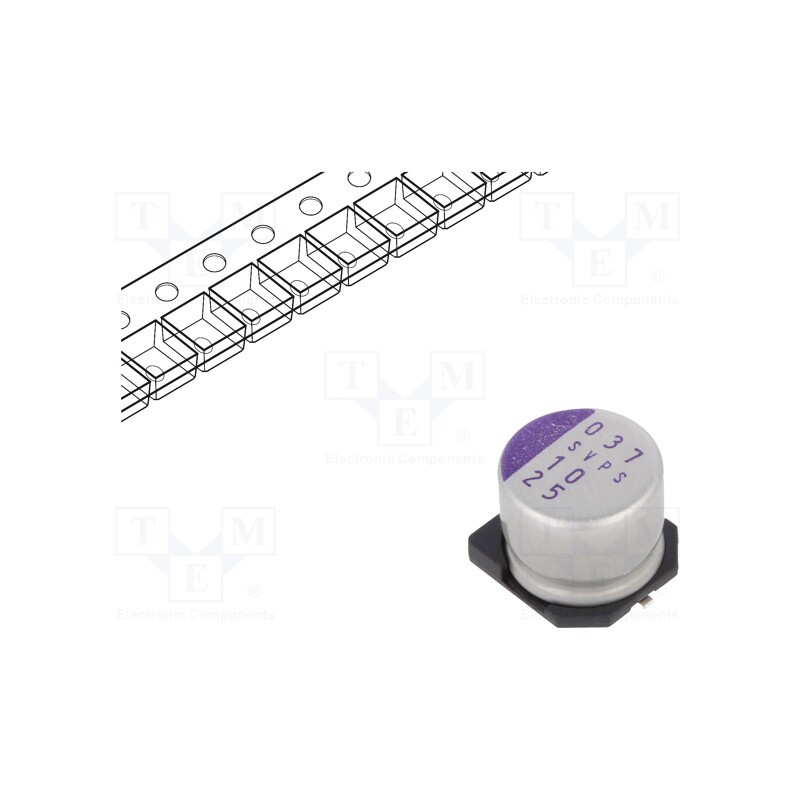 10 pcs : 25SVPS10M - Capacitor: polymer, 10uF, 25VDC, SVPS, SMD, ±20%, -55÷105°C, Ø8x7mm