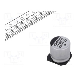 10 pcs : AEA1010681M016R - Capacitor: electrolytic, SMD, 680uF, 16VDC, Ø10x10mm, 5000h, 850mA
