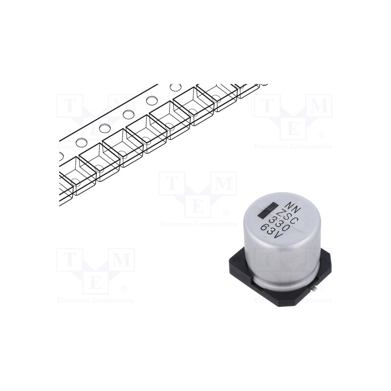 10 pcs : ZSC00AK3311JARL - Capacitor: electrolytic, low ESR, SMD, 330uF, 63VDC, Ø16x16.5mm