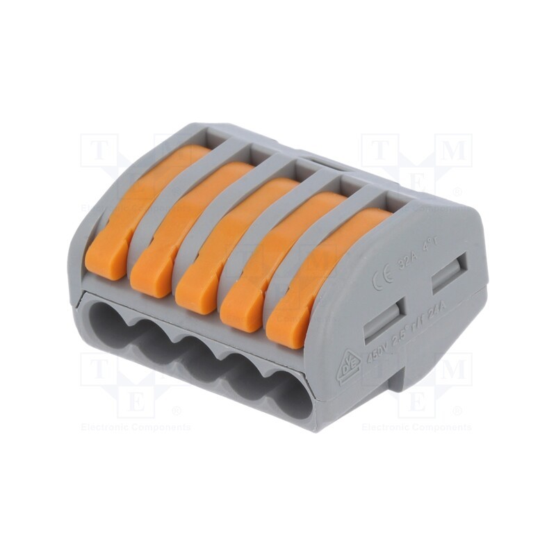 10 pcs : DG223-4.61-05P-11-00AH - Quick splice, spring clamp, 0.2÷2.5mm2, 28AWG÷12AWG, 450V, 24A