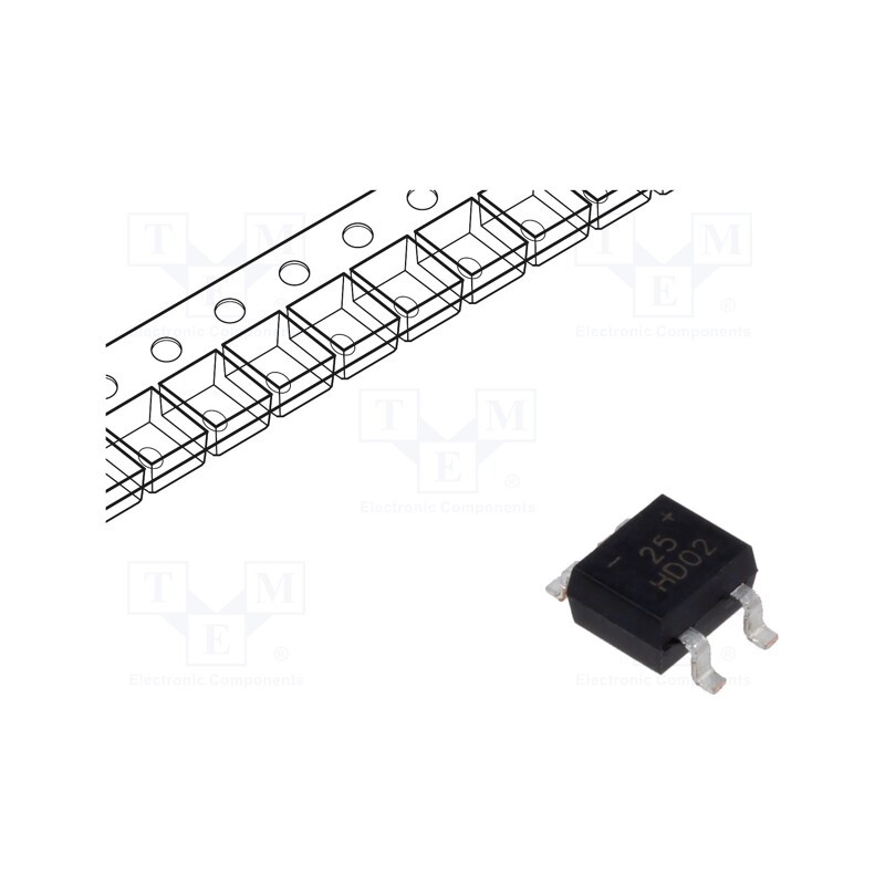 10 pcs : HD02-T - Bridge rectifier: single-phase, 200V, If: 0.8A, Ifsm: 30A, MiniDIP