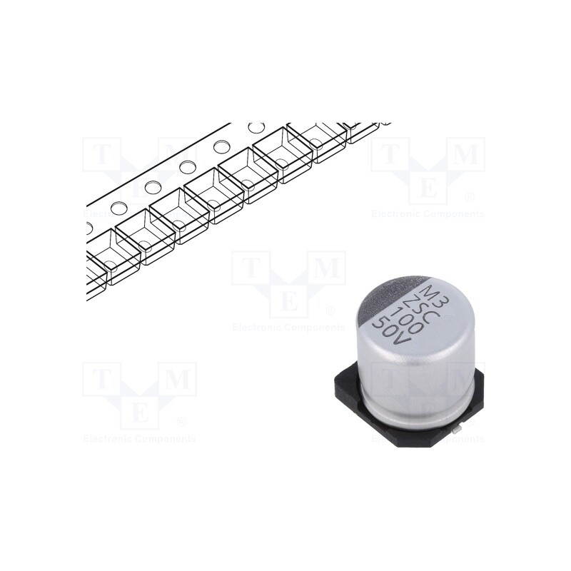 50 pcs : ZSC00AG1011HARL - Capacitor: electrolytic, low ESR, SMD, 100uF, 50VDC, Ø10x10mm, ±20%