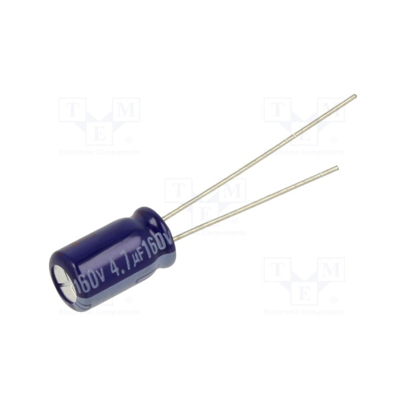 50 pcs : ECA2CM4R7 - Capacitor: electrolytic, THT, 4.7uF, 160VDC, Ø6.3x11.2mm, ±20%