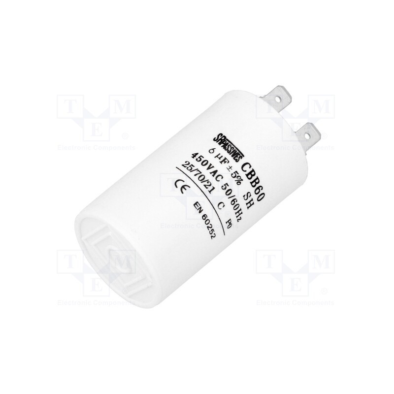 10 pcs : CBB60A-6/450 - Capacitor: motors, run, 6uF, 450V, Ø35x60mm, -25÷70°C, ±5%, 3000h