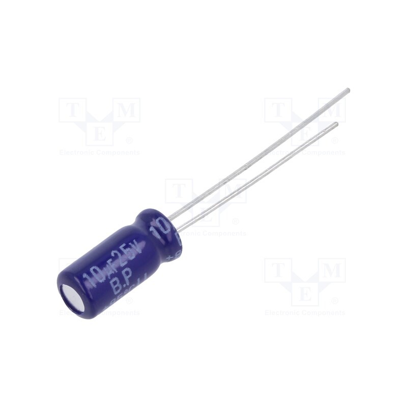 50 pcs : ECEA1EN100U - Capacitor: electrolytic, bipolar, THT, 10uF, 25VDC, Ø5x11mm, ±20%