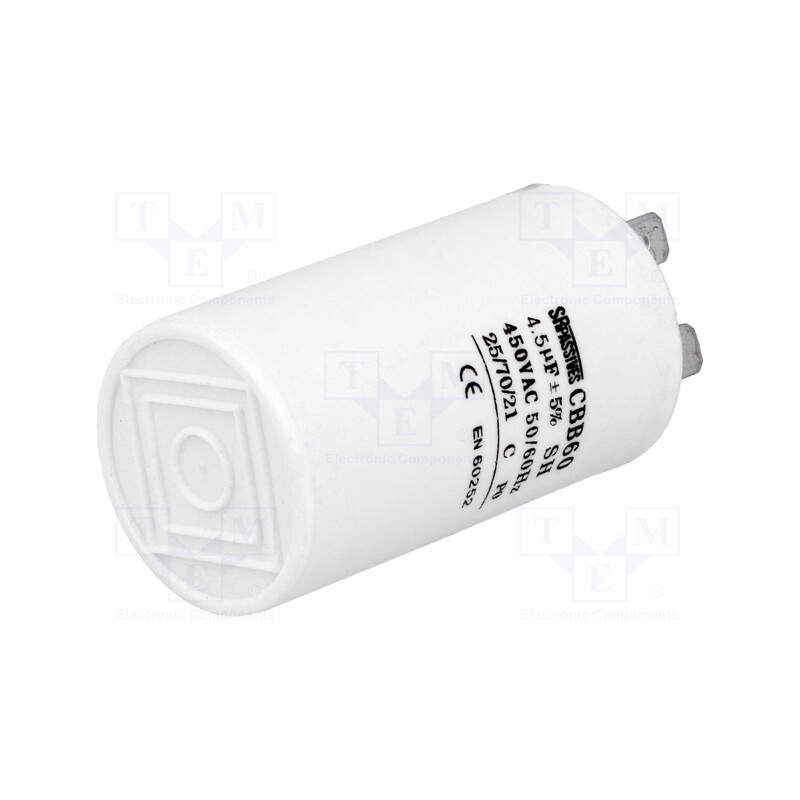 10 pcs : CBB60A-4.5/450 - Capacitor: motors, run, 4.5uF, 450V, Ø35x60mm, -25÷70°C, ±5%, 3000h