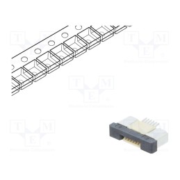 20 pcs : DS1020-09-6VBT1B-R - Connector: FFC/FPC, horizontal, PIN: 6, ZIF, SMT, 500mA, tinned, 30mΩ
