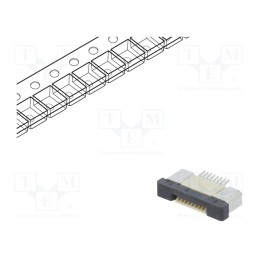 20 pcs : DS1020-09-8VBT1B-R - Connector: FFC/FPC, horizontal, PIN: 8, ZIF, SMT, 500mA, tinned, 30mΩ