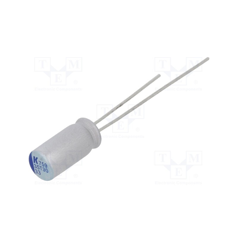 50 pcs : A759BQ336M1VAAE075 - Capacitor: polymer, low ESR, 33uF, 35VDC, ESR: 75mΩ, A759, THT, ±20%