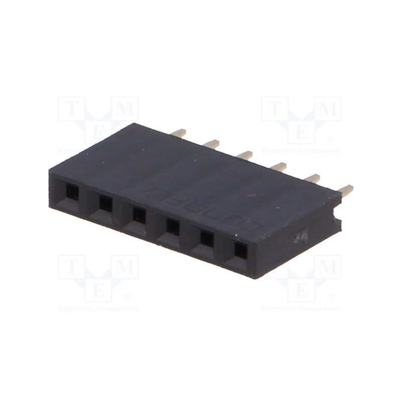 50 pcs : DS1023-1*6S21 - Socket, pin strips, female, PIN: 6, straight, 2.54mm, THT, 1x6, 3A