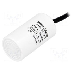 10 pcs : CBB60H-3/450 - Capacitor: motors, run, 3uF, 450V, Ø35x60mm, -25÷70°C, ±5%, 3000h