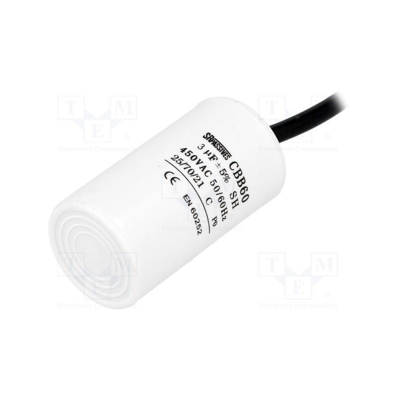 10 pcs : CBB60H-3/450 - Capacitor: motors, run, 3uF, 450V, Ø35x60mm, -25÷70°C, ±5%, 3000h