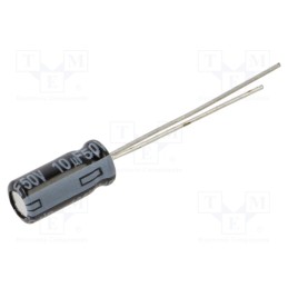50 pcs : EEUHD1H100 - Capacitor: electrolytic, THT, 10uF, 50VDC, Ø5x11mm, Pitch: 2mm, ±20%
