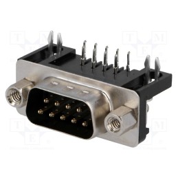 10 pcs : DS1037-09MNAKT74-0CC - D-Sub, PIN: 9, socket, male, angled 90°, THT, UNC 4-40, 5A, 15mΩ