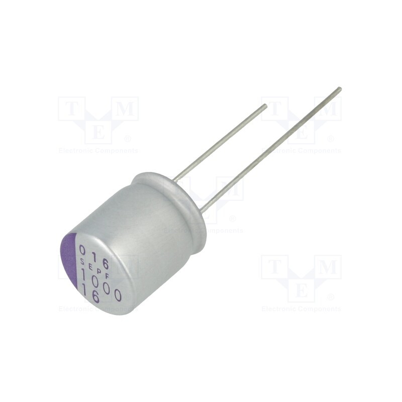 10 pcs : 16SEPF1000M - Capacitor: polymer, 1mF, 16VDC, SEPF, THT, ±20%, -55÷105°C, Ø10x13mm