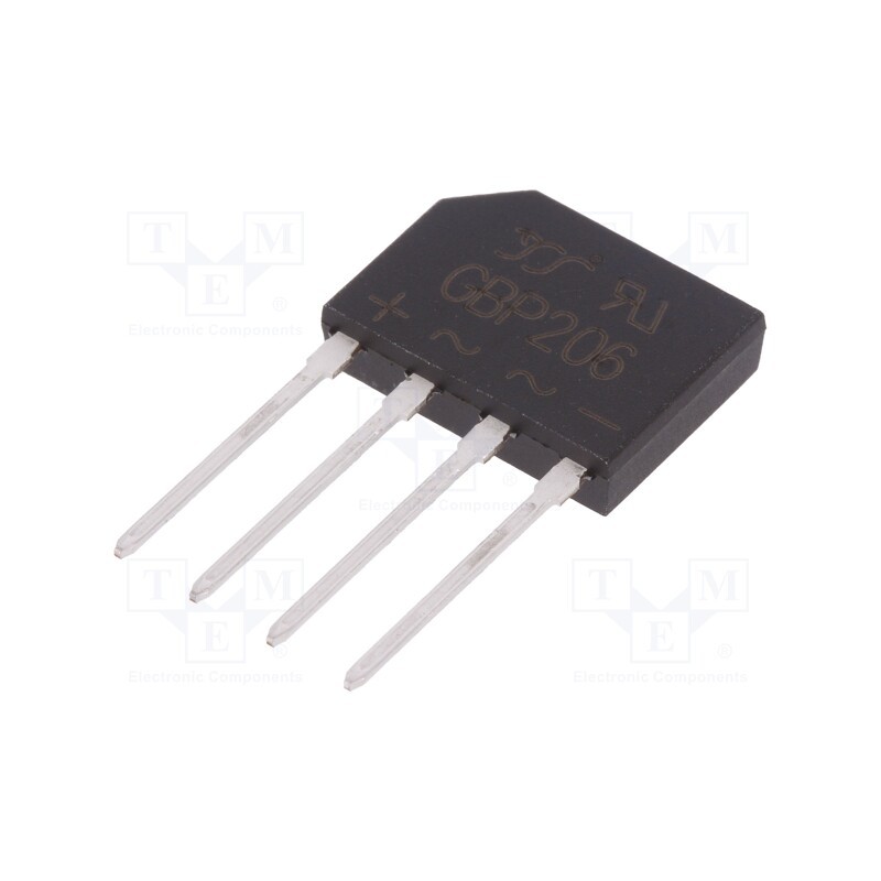 20 pcs : GBP206 - Bridge rectifier: single-phase, Urmax: 600V, If: 2A, Ifsm: 60A, flat