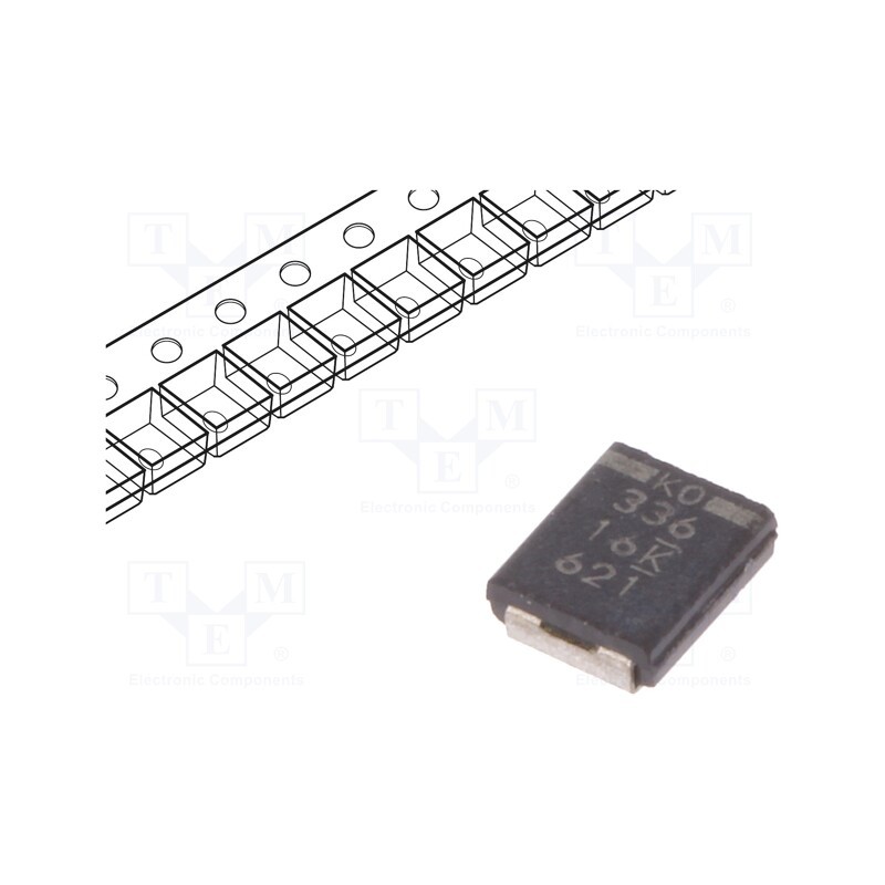 10 pcs : T521T336M016ATE045 - Capacitor: tantalum-polymer, low ESR, 33uF, 16VDC, T, 1311, SMD