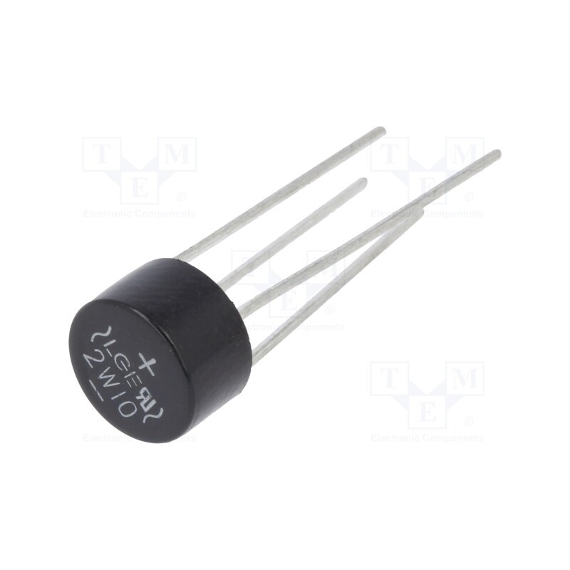 20 pcs : 2W10 - Bridge rectifier: single-phase, Urmax: 1kV, If: 2A, Ifsm: 50A, round