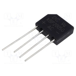 20 pcs : KBP2005G - Bridge rectifier: single-phase, Urmax: 50V, If: 2A, Ifsm: 60A, flat